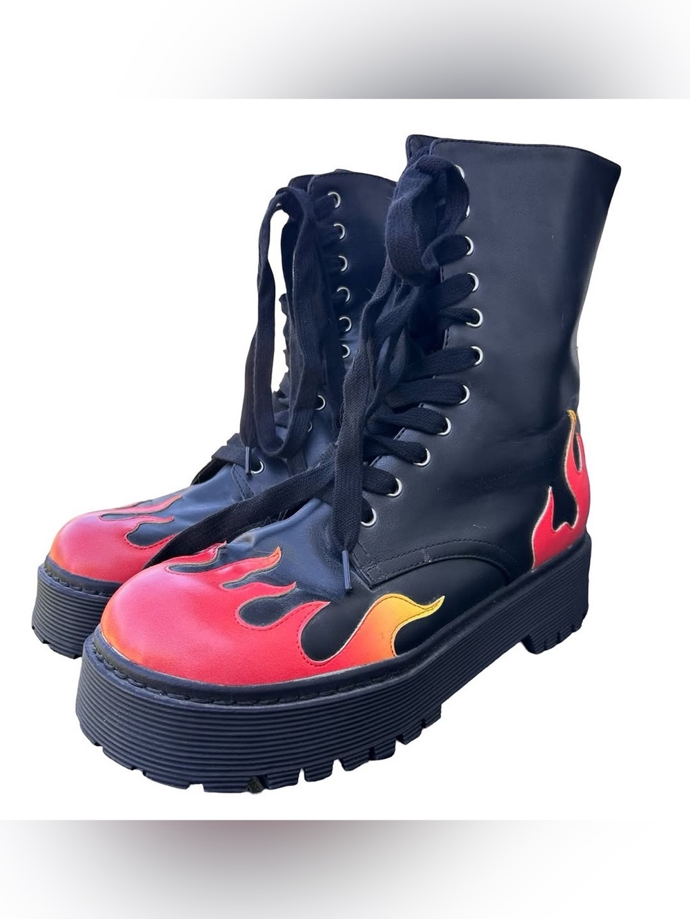 Flame Combat Boots by CURRENT MOOD